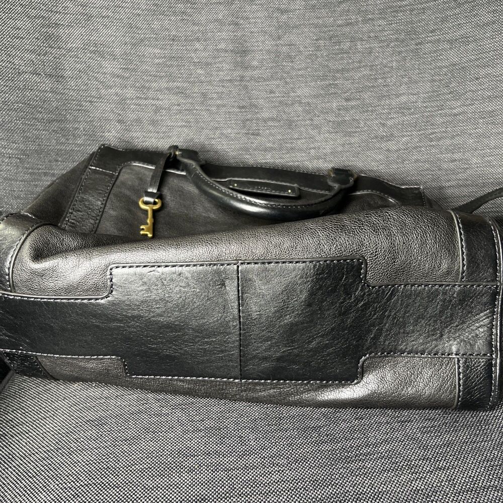 Fossil Logan Black Leather Satchel Shoulder Bag Crossbody Purse With Strap - Picture 14 of 14